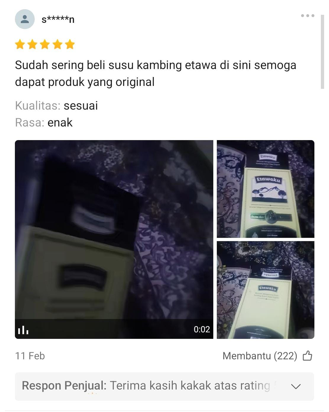 Testimoni Pelanggan Etawaku Platinum