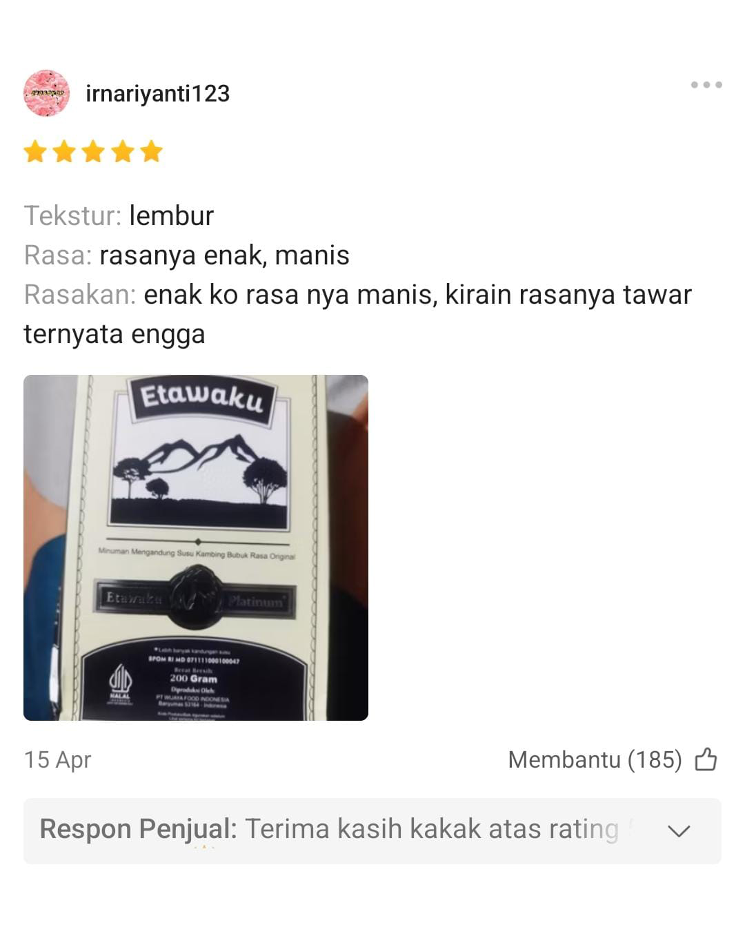 Testimoni Pelanggan Etawaku Platinum